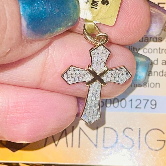 Solid 10K Gold Real Genuine Diamond Cross Necklace, Real Gold Cross Pendant Sale - Picture 3 of 6